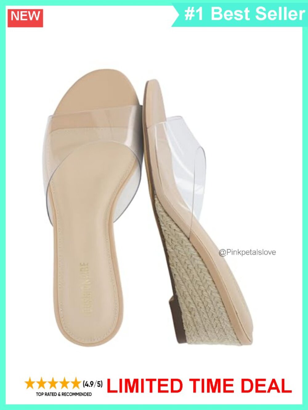 Clear Transparent Slip-On Espadrille Wedge Sandals Memory Foam Comfort